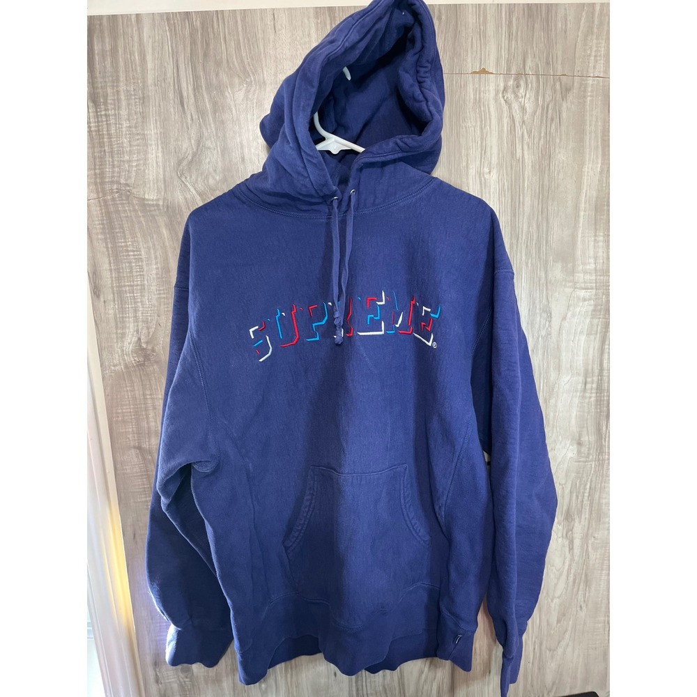 Supreme Men's Blue Pullover Hoodie XL Drop Shadow Logo Fleece Cotton Regular Fit